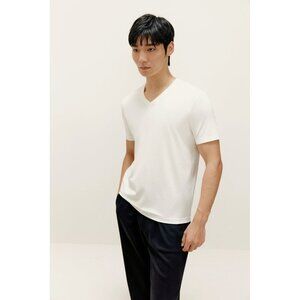 Neiwai Mens V-neck Short Sleeve Undershirt Tee Sz Medium White Cotton T-shirt To